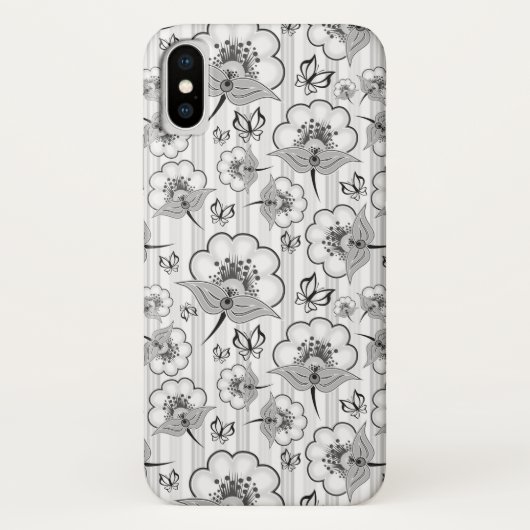 かわいい 黒 白 シームレス 花柄 Case-Mate iPhoneケース (裏面)