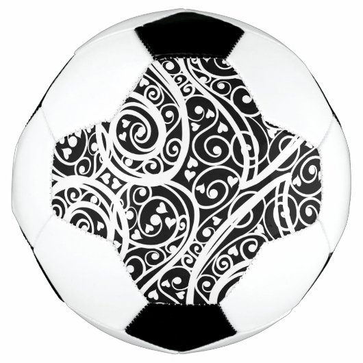 かわいい 黒 白 ハート柄 サッカーボール (正面)