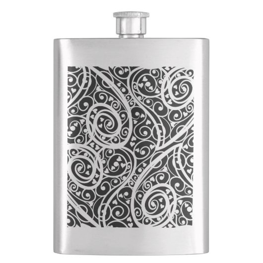 かわいい 黒 白 ハート柄 フラスク (正面)