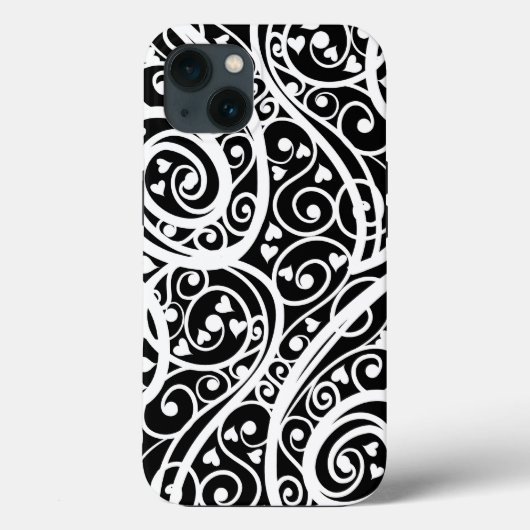 かわいい 黒 白 ハート柄 Case-Mate iPhoneケース (裏面)