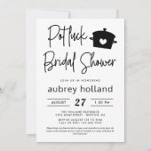 かわいい 黒 白 ポットラック ブライダルシャワー 招待状 (正面)