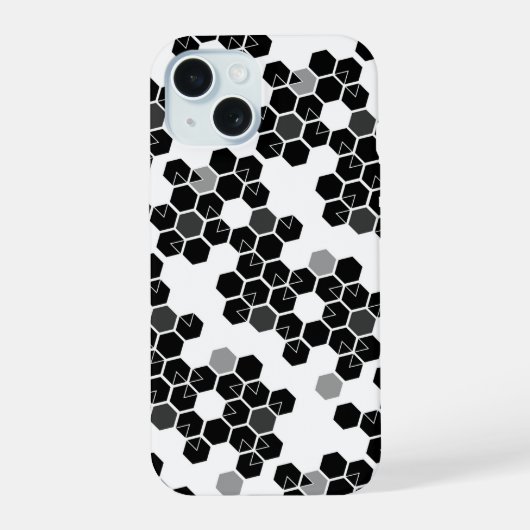 かわいい 黒 白 六角 データ パターン iPhone 15ケース (裏面)