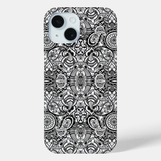 かわいい 黒 白 花 パイズリー Case-Mate iPhoneケース (裏面)