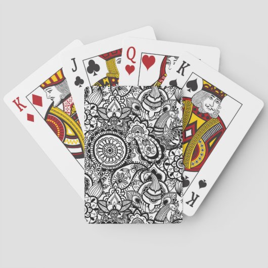 かわいい 黒 白 花 ペイズリー トランプ (裏面)