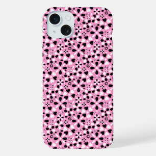 かわいい 黒 白 花 iPhone 15 PLUSケース