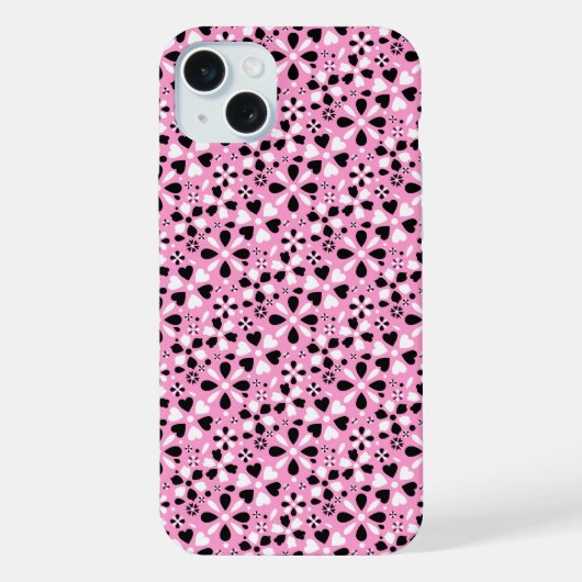 かわいい 黒 白 花 iPhoneケース (裏面)