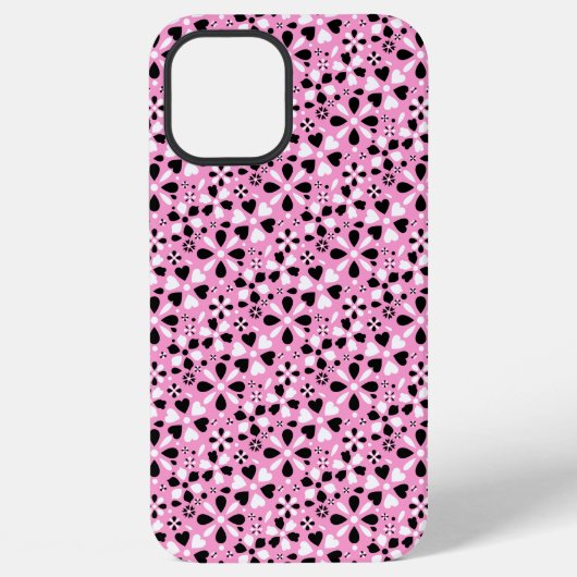 かわいい 黒 白 花 iPhoneケース (裏面)