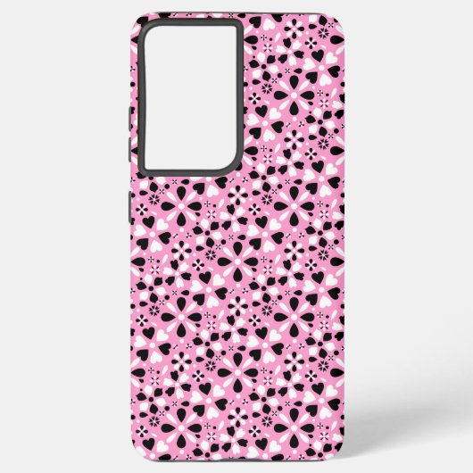 かわいい 黒 白 花 SAMSUNG GALAXYケース (裏面)