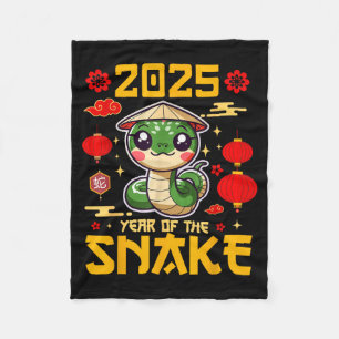 かわいい 2025 年巳年おめでとうございます 中国の旧正月 フリースブランケット