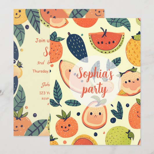 かわいい 3歳の誕生日カード 招待状 (正面/裏面)