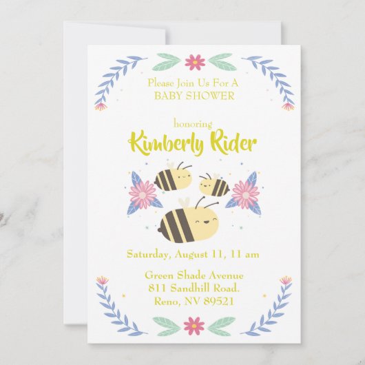 かわいい 3 匹のハチ 招待状 (正面)