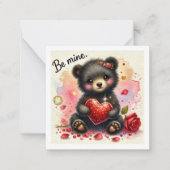 かわいい Be Mine 女の子のクマの子教室バレンタイン ノートカード (正面)
