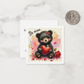 かわいい Be Mine 女の子のクマの子教室バレンタイン ノートカード (正面/裏面インサイチュ)