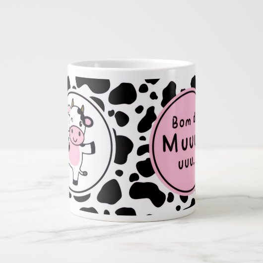 かわいい「Bom Dia Muuuuu」子牛デザイン ジャンボコーヒーマグカップ (正面)