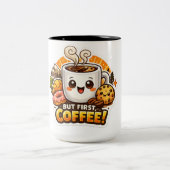 かわいい"But First Coffee"キャラクター ツートーンマグカップ (中央)