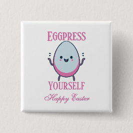 かわいい"Eggpress Yourself"イースターパン 缶バッジ