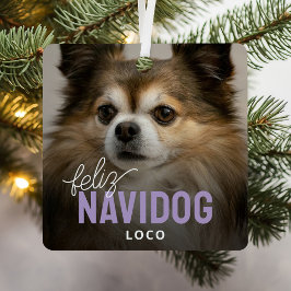 かわいい Feliz Navidog ペットの写真 クリスマス メタルオーナメント