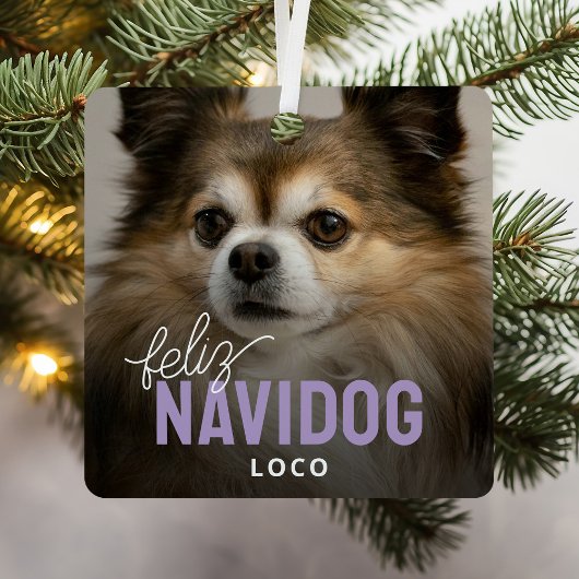 かわいい Feliz Navidog ペットの写真 クリスマス メタルオーナメント