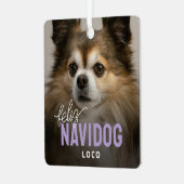 かわいい Feliz Navidog ペットの写真 クリスマス メタルオーナメント (正面左)