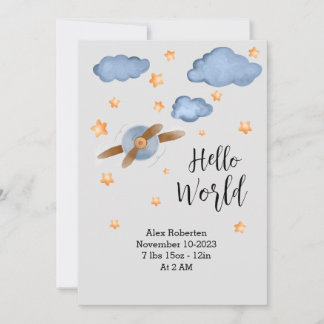 かわいい Hello World 水彩 案内状