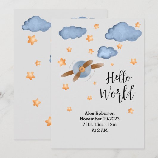 かわいい Hello World 水彩 案内状 (正面/裏面)