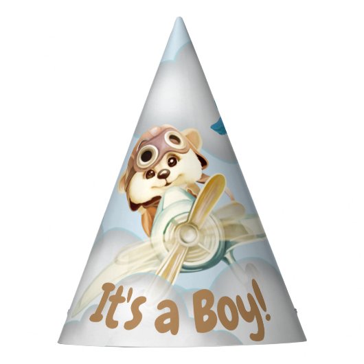 かわいい「It's a Boy!」飛行機を操縦するシマリス パーティーハット (正面)