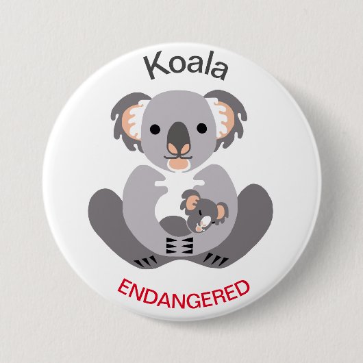 かわいい – KOALA – 絶滅危惧動物グラフィック –  缶バッジ (正面)