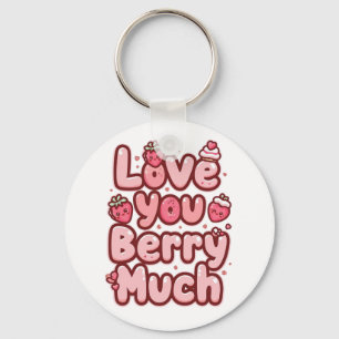 かわいい「Love You Berry Much」イチゴのダジャレ キーホルダー