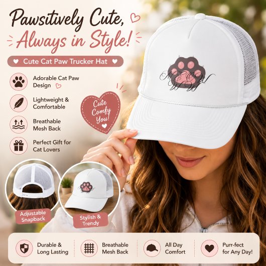 かわいい"Meow" 猫の足あと トラッカーキャップ - 愛らしい子猫C