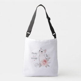 かわいい「Pretty but Savage」ネコの花のトートバッグ クロスボディバッグ