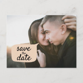 かわいい Save the Date ピンクの吹き出し写真オーバーレイ 案内ポストカード