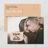 かわいい Save the Date ピンクの吹き出し写真オーバーレイ 案内ポストカード (正面/裏面)