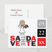 かわいい Save The Dates ポストカード 笑顔の漫画 花嫁 (正面/裏面)