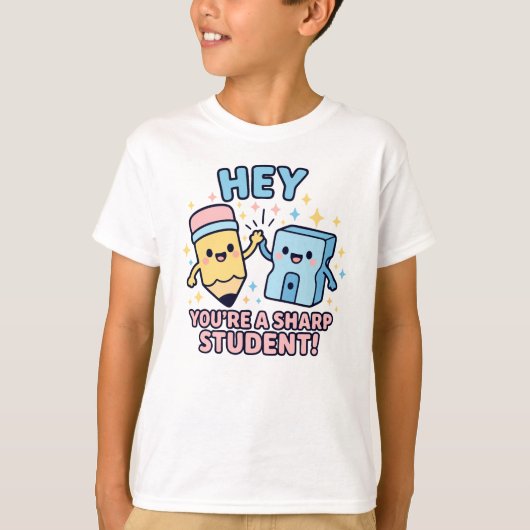 かわいい “Sharp Student” 鉛筆＆鉛筆削り Tシャツ (正面)