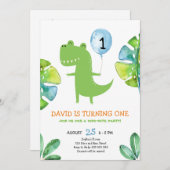 かわいい T レックスの男の子が生まれて 1 年の誕生日 ディノマイト恐竜 招待状 (正面/裏面)