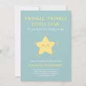 かわいい Twinkle Little Star 青い黄色のベイビーシャワー 招待状 (正面)