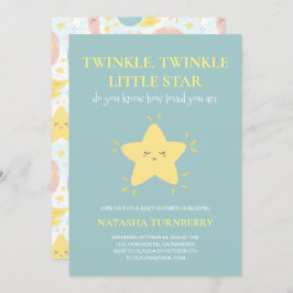かわいい Twinkle Little Star 青い黄色のベイビーシャワー 招待状