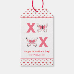 かわいい XOXO ピンクの蝶 バレンタインデー ギフトタグ