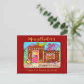 かわいいAdobeのお菓子の家及び猫のクリスマス シーズンポストカード (スタンド正面)