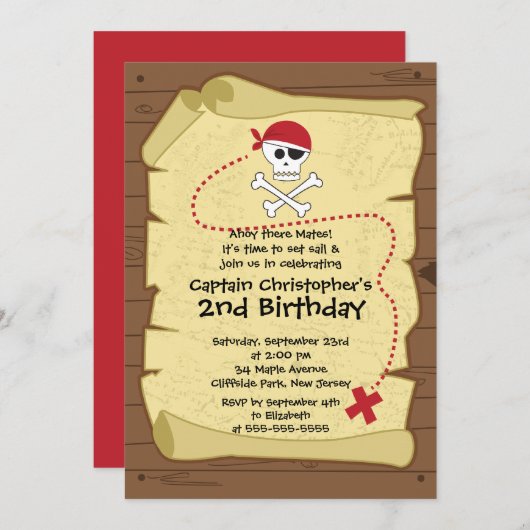かわいいAhoy仲間の海賊バースデーパーティ招待状 招待状 (正面/裏面)