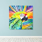 かわいいAI生成された水色スタイルグリーンオウム キャンバスプリント (インサイチュ (ウッドフロア))