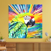 かわいいAI生成された水色スタイルグリーンオウム キャンバスプリント (インサイチュ (リビング))