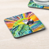 かわいいAI生成された水色スタイルグリーンオウム コースター (左側)