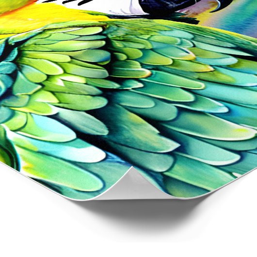 かわいいAI生成された水色スタイルグリーンオウム ポスター (角)