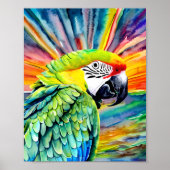 かわいいAI生成された水色スタイルグリーンオウム ポスター (正面)