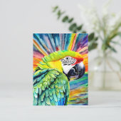 かわいいAI生成された水色スタイルグリーンオウム ポストカード (スタンド正面)