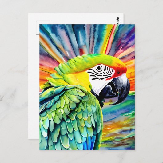 かわいいAI生成された水色スタイルグリーンオウム ポストカード (正面/裏面)