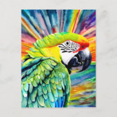 かわいいAI生成された水色スタイルグリーンオウム ポストカード (正面)