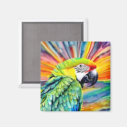 かわいいAI生成された水色スタイルグリーンオウム マグネット (正面/裏面)
