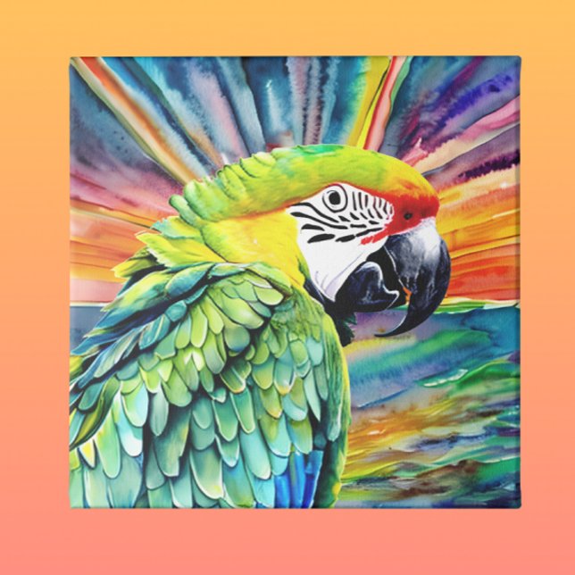 かわいいAI生成された水色スタイルグリーンオウム メタルプリント (クリエイターアップロード済み)